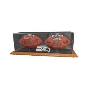  Seattle Seahawks Natural Color Framed Base Double Football 