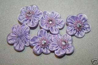 purple lavender Satin RIBBON roses rose RHINESTONE center craft 