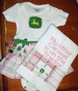 Infant John Deere DRESS & Burp Cloth * 6/9m Gift Set  