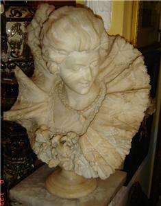 ANTIQUE HUGE Signed Italian Alabaster Bust Sculpture  