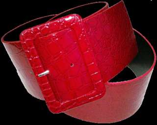 Wide Faux Crocodile Grain Leather Belt RED Free Ship  