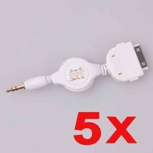 5X iPod Dock Connector to White Car Stereo Aux 3.5mm Retractable Audio 