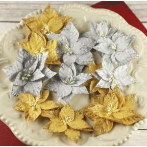  Holiday Paper Flowers With Glitter, Metal