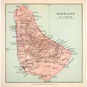  1907 Wood Engraved Map Barbados Caribbean Sea Cobbler Reef 