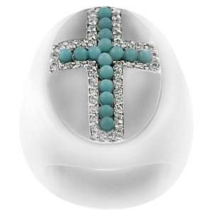  Sterling Silver Turquoise Beaded Cross Ring Jewelry