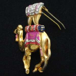 Camel Fur Clip Brooch Pin Enamel Mazer Vintage Scarce Animal Figural 