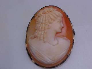CARVED SHELL CAMEO PIN BROOCH PENDANT 800 FINE SILVER  