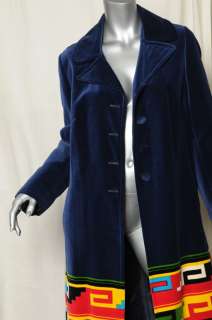 ROBERTA DI CAMERINO Amazing *Vintage* Long Velvet Coat Jacket Aztec 