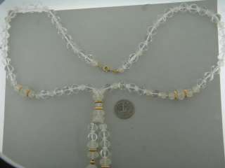 VINTAGE LARIAT CAMPHOR GLASS, CLEAR CRYSTAL & GOLD TONE BEADS NECKLACE 