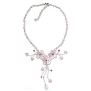   Rose quartz and garnet choker, Floral Cascade 4.3 W 3.5 L Jewelry