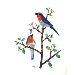 A pair of Blue Birds   Recycled art from newspaper   11 x 