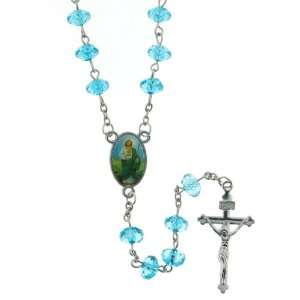  Light Blue Beaded Link Rosary with St. Jude Centerpiece 