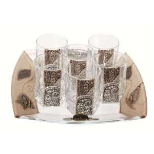  Lily Art 6 Cup Glass Liquor Set and Tray   Brown 