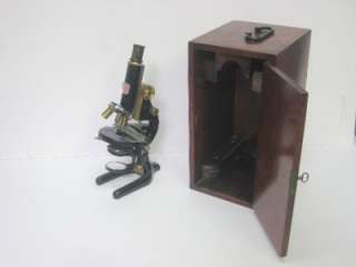Carl Zeiss Jena No. 171027 Brass Microscope With Original Wooden Box 