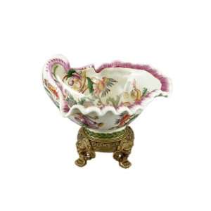   Hand Painted Shell Salt Celler with Bronze Stand