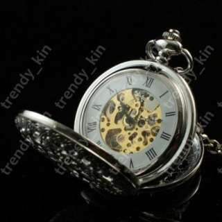 Silver Spiderweb Double Open Mechanical Pocket Watch 64  