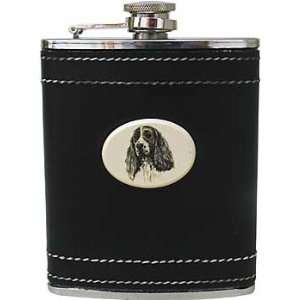  Black Leather Springer Spaniel Flask