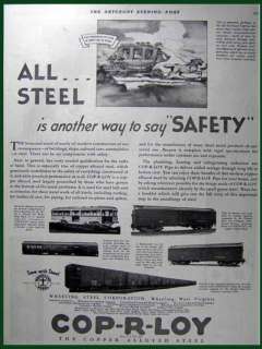 This is an original 1930 print ad for COP R LOY STEEL RAILROAD CARS 