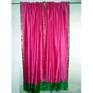  2 Rani Pink Green Border Art Silk Sari Curtains Window 