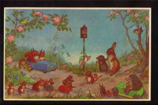 art signed molly brett cartoon animals fantasy postcard  