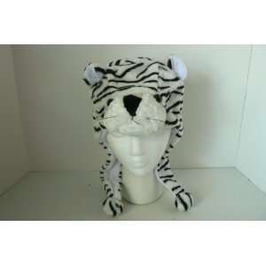  White Tiger Fuzzy Animal Head Beanie Hat 