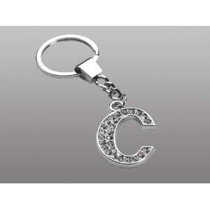 com Letter C Covered w/ Ice Bling Clear Gem Crystals Metal Key Chain 
