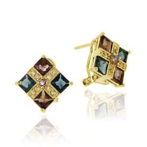   Gold Over Sterling Silver Multi Color Genuine Spinel Earrings Jewelry