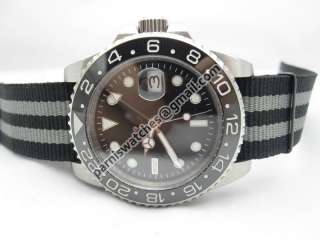 PARNIS 40mm Black ceramic bezel sterile dial GMT II MASTER ZULU STRAP 