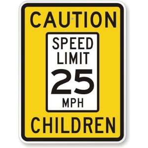 Caution Speed Limit 25 MPH, Children Fluorescent YellowGreen Sign, 24 