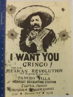   Want You Gringo January 1915 Mexican Revolution Pancho Villa Poster