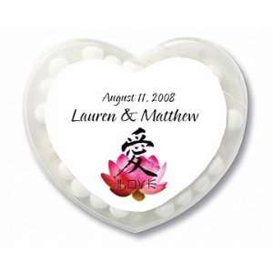  Favors Water Lily Design Personalized Heart Shaped Mint Containers 