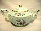 SORELLE INDIVIDUAL TEAPOT APPLE GREEN BACKGROUND RED ROSES FLOWERS 