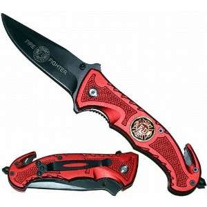   Fire Fighter Spring Assisted Rescue Knife   Red