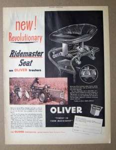 1949 Oliver Tractor Ad New Revolutionary Ridemaster Seat in Oliver 