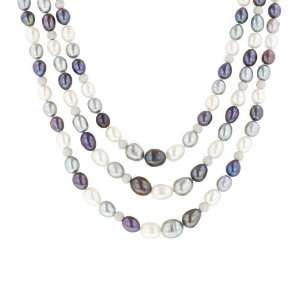  3 Row White, Grey and Peacock Freshwater Cultured Pearl 