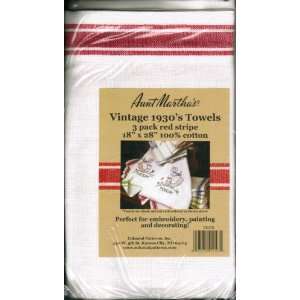 Aunt Martha Vintage 1930s 3 pack Red stripe Towels