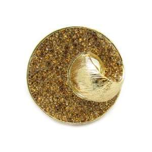  Gold Tone Metal Stretch Ring Brown   Diameter 1.25 