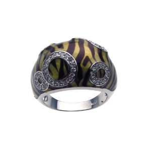    Sterling Silver Brown Zebra Print With CZ Ring Size 9 Jewelry