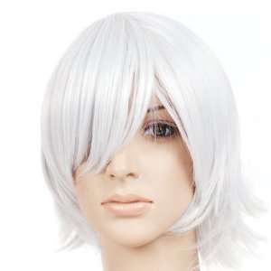  Silver White Short Chin Length Anime Cosplay Wig Costume 
