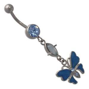  Sarita Silver Turquoise Crystal Surgical Steel Belly Bar 