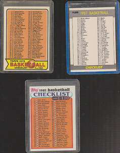 LOT VINTAGE TOPPS FLEER BASKETBALL CHECKLISTS CARDS 1979 1981 1987 