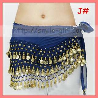 Belly Dance Scarf Belt Hip Wrap Skirt Gold Coin Green  
