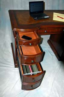 Small Cherry Kneehole Office Desk Leather Top  
