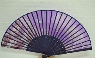 Chinese Silk Hand Fan Butterfly Flower Purple JUN11 17  