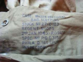  from WWII. Down sleeping bag with case. The zipper is off track 