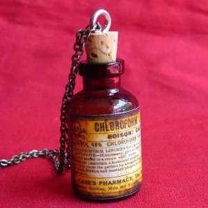   Victorian quirky wicca necklace pendant CHLOROFORM poison bottle flask