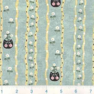  45 Wide Dancing Cats Stripes Aqua Fabric By The Yard 