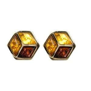 14k Gold and Baltic Multicolor Amber Small Stud Earrings 