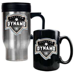 Houston Dynamo MLS Stainless Steel Travel Mug and Black Ceramic Mug 