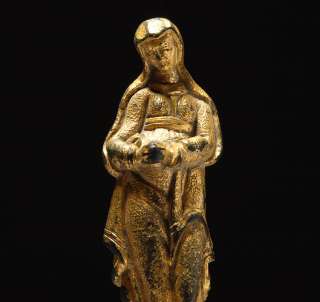 Medieval Christian Gilt Bronze Processional Cross Figure of The Virgin 
